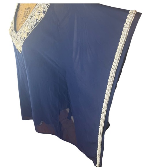 Boston Proper Navy Shell Embellished Kaftan Top XS - Picture 4 of 7